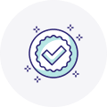 Icono circular azul con un sello de verificación, simbolizando garantía de calidad.